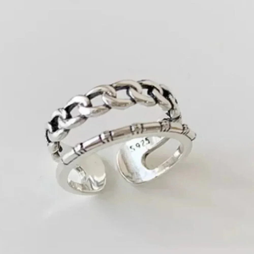 Minimalist 925 Sterling Silver Chain Buckle Ring